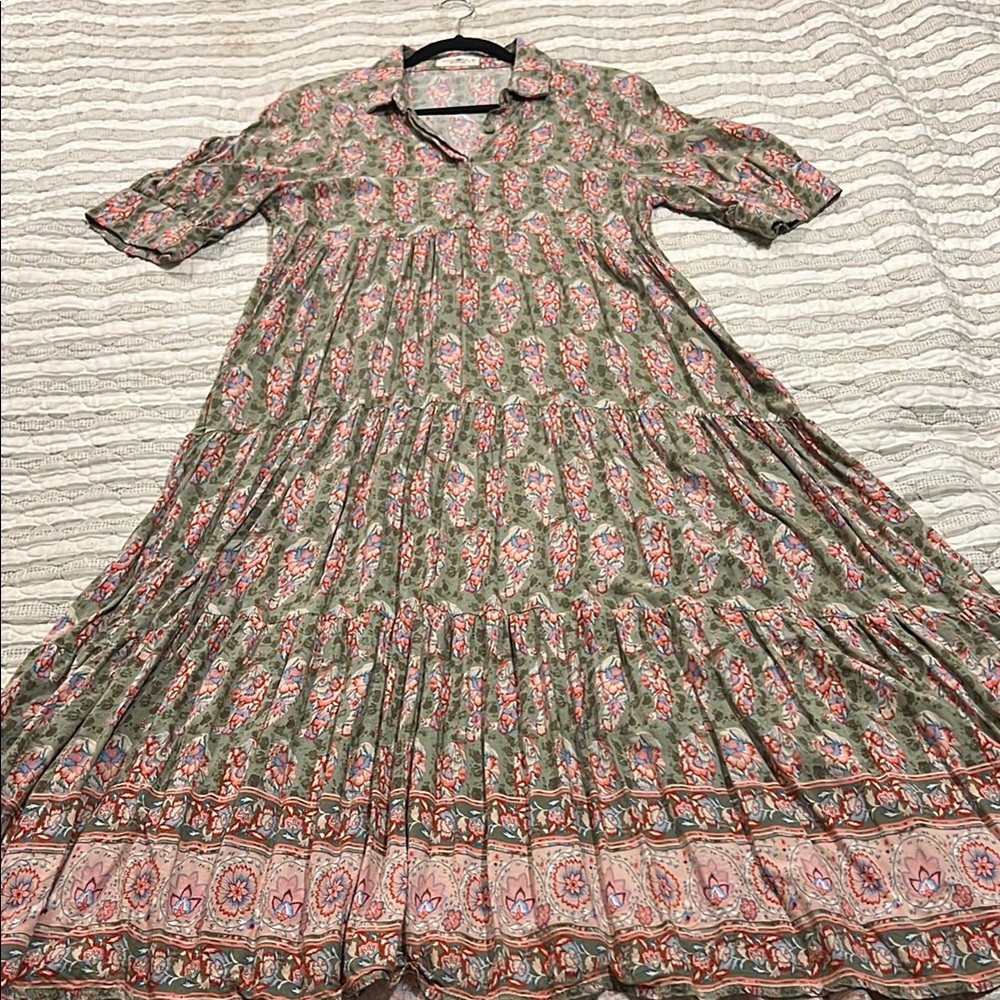Natural Life Rebecca Dress LIKE NEW Floral Green and Pink Women's Dress